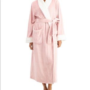 Charter Club Plush Fleece Pink + White Robe
